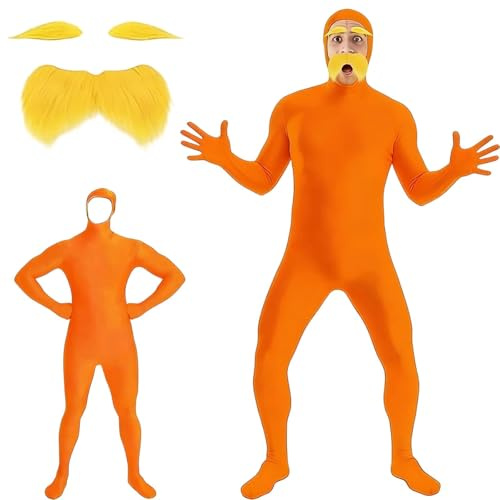 Générique 3pc Combinaison intégrale Unisexe pour Homme et Femme - Costume d'Carnaval et Bal masqué - Costume Slenderman - Lorax Ouvert- AVCE Barbe+sourcil - Combinaison Seconde Peau Carnaval