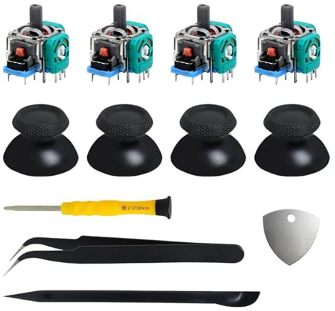 4 Pièces Joysticks pour Manette Xbox One S X et Series S X, Joysticks de Remplacement Analogique pour Manette PS4, Module Joystick 3D EL4 10KΩ avec Potentiomètre, Kit Réparation Anti Drift avec Outils