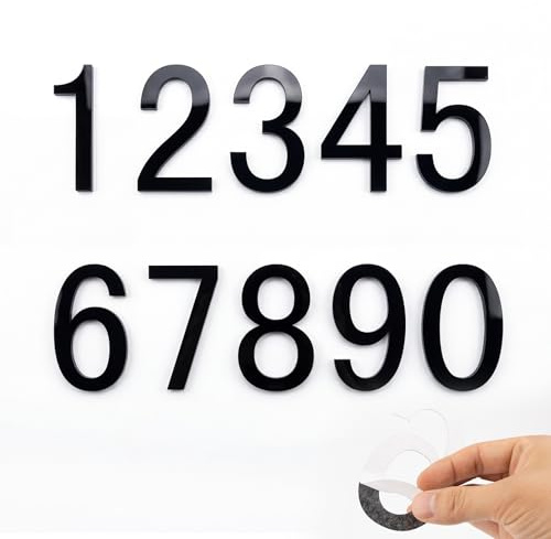 10 Pcs Door Numbers for Outside, Stick On House Numbers for Outside | Acrylic Self Adhesive Door Numberset, 0-9 Waterproof Black Number Stickers for Mailbox Hotel Apartment Courtyard(About 3.8)