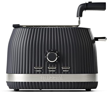 Guzzini, Sous Chef, Tostapane in Materiale Bio-Based, 7 Livelli di Tostatura, con Pinze Apribili e Griglia Scalda-Croissant, Vaschetta Raccoglibriciole Estraibile (Anthracite)