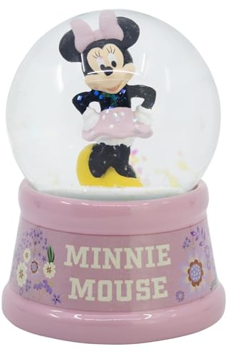 Disney Minnie Maus Mini Schneekugel 9 x 7 cm, Glaskugel mit Minnie Figur, rosa Deko für Kinderzimmer, Geschenkidee für Disney Fans