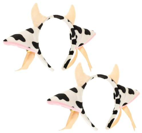 Diadema Cuernos y Orejas de Vaca, 2 Juegos, Poliéster y Plástico | Diseño de Patrón Vaca, Sonido Agradable y Tacto Lúdico, Uso Versátil para Celebraciones y Diario, Talla Adulta