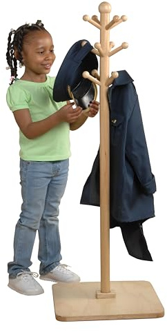 Constructive Playthings - MTC-311 E-Z Reach Wooden Classroom Clothes Tree Hanger for Kids