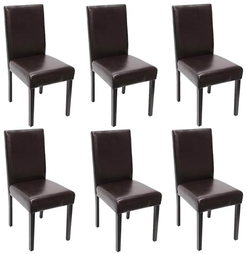 Mendler 6er-Set Stuhl Littau - Leder, braun, dunkle Beine