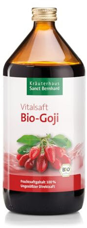 Sanct Bernhard Bio-Goji-Vitalsaft | Fruchtsaftgehalt 100% ohne Zusatz von Zucker oder Konservierungsstoffen | 500-ml-Glasflasche
