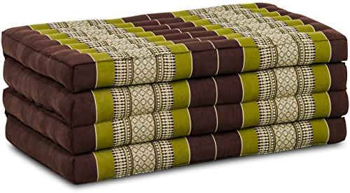 livasia Nachhaltige Klappmatratze aus Kapok - 200x80x8cm - Gästematratze, Faltbare Matratze für Van, ökologische Yogamatte, klappbares Gästebett, Liege für Garten und Balkon (Braun/Grün)