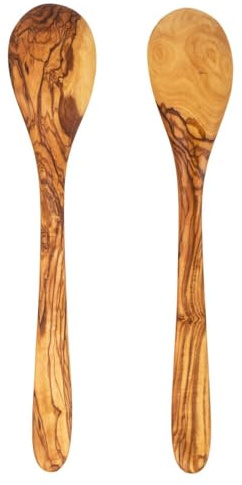 NATUREHOME Salatbesteck Olivenholz 30 cm – 2-teiliges handgefertigtes Salatlöffel-Set aus massivem Holz, natürlich geölt, langlebig & mediterranes Tischaccessoire