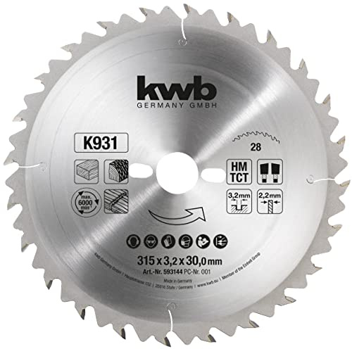 kwb Kreissägeblatt 315 x 30 mm, Made in Germany, sehr schneller Schnitt, Sägeblatt geeignet für Weich- und Hartholz, Konstruktionsvollholz und Holzplatten