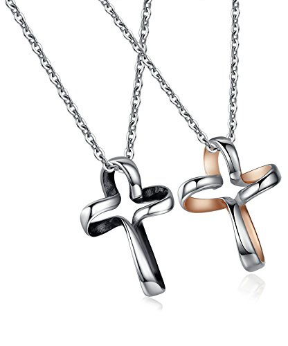 Hanessa Schmuck für Herren und Damen silberne Partner-ketten Kreuz-Anhänger in Schwarz / Gold Edelstahl Geschenk zu Weihnachten für Ehe-Mann / Ehe-Frau / Freund / Freundin