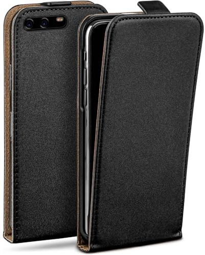 moex Flip Case für Huawei P10 Hülle klappbar mit 360 Grad Schutz, Handyhülle mit Displayschutz, PU Leder Handytasche Lederhülle, Flip Case Cover Klapphülle, Schwarz
