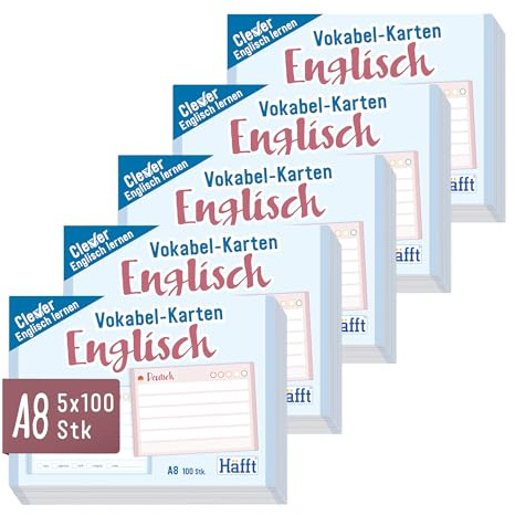 Häfft® 5er-Pack Vokabel-Karten A8 Englisch liniert, 500 Stück