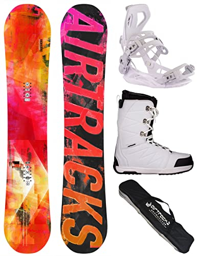 Airtracks Damen Snowboard-Set Freestyle Freeride Morioirs Lady Flat Rocker 144 + Snowboard Bindung Master W + Snowboardboots Star W 39 + Sb Bag