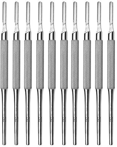 May Lot de 10 porte-scalpels en acier inoxydable avec poignée ronde