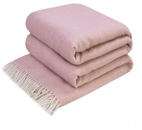 LYHome Manta Lana Merino - Plaid para Sofa Cama, Mantas Decorativas como Cubre Colcha para Sofas, Blanket Cálida Grande Suave Calentitas Verano y Invierno (140 x 200 cm | Rosa con Blanco Rombos)
