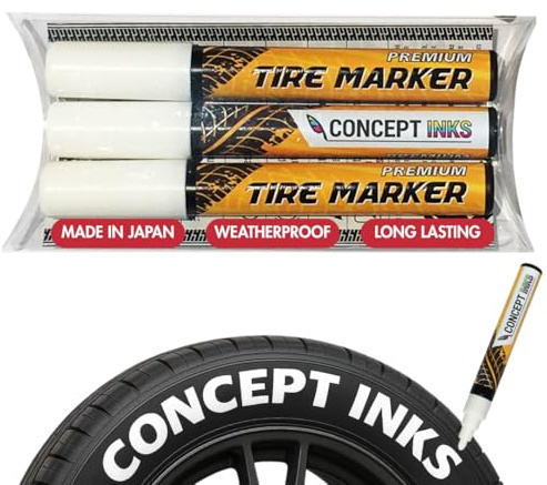 ConceptInks Premium Tire Marker Pens, White Waterproof Paint Markers For Car Tire Lettering, Made In Japan (3 Pack-White)