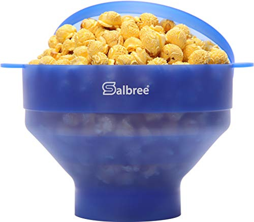 The Original Salbree Microwave Popcorn Popper, Silicone Popcorn Maker, Collapsible Microwavable Bowl - Hot Air Popper - No Oil Required - The Most Colors Available (Clear Blue) | Available in more colors than any competitor. Collapse flat for easy storage and requires no oil for light, healthy snacking