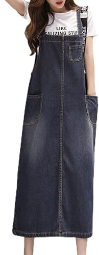 Shengwan Donna Vestito Salopette Jeans Overall Gonna Senza Maniche Lungo Vestiti Overall con Tasca