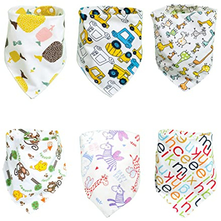 LEEQBCR 6 pièces en coton biologique, écharpe triangulaire à bouton-poussoir double épaisseur pour nouveau-nés, tissu hoquet avec bouton-poussoir, écharpe triangulaire multifonctionnelle pour bébé