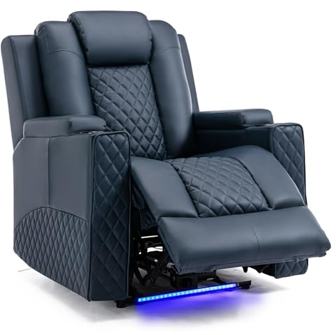 COMHOMA Sillon Relax Reclinable Sillón Relax Electrico Masaje Sillón Reclinable con LED, Función de Inclinación, Alón, Dormitorio, Cine en Casa, Azul