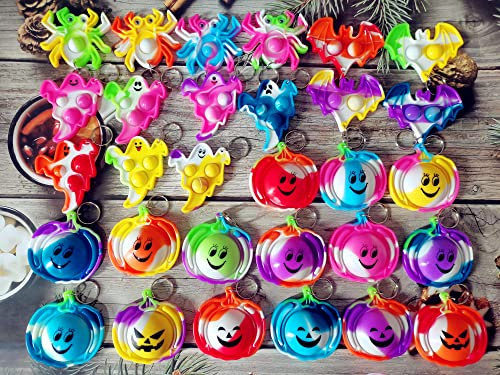 Victgame 30 Stück Halloween Regenbogen-Klassenzimmer-Studenten, kleine Geschenke,Preis und Geburtstagsfeier, Mini-Zappel-Schlüsselanhänger, Blasen-Geschenk für Kinder, Jungen, Mädchen