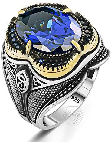 mysilverworld 925 Sterling Silber Blau Zirkonia Stein Türkisch Handgefertigt Herren Ring Metall Zirkonia, Metall, Zirkonia