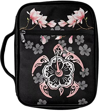 SEANATIVE Hawaii Sea Turtle Floral Print Bibel Tragetasche Buchhülle Langlebige Reißverschluss Bibeltasche mit Tasche Stifthalter Organizer für Frauen