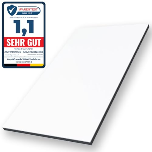 Aluverbund 24 Aluverbundplatte, Aluminium Platte, 3mm dick, Weiß /RAL9016, 20x80cm