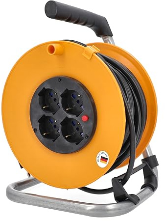 as - Schwabe avvolgicavo 25 m, interno IP20, 4 prese italiane tipo L, interruttore termico di protezione, Made in Germany