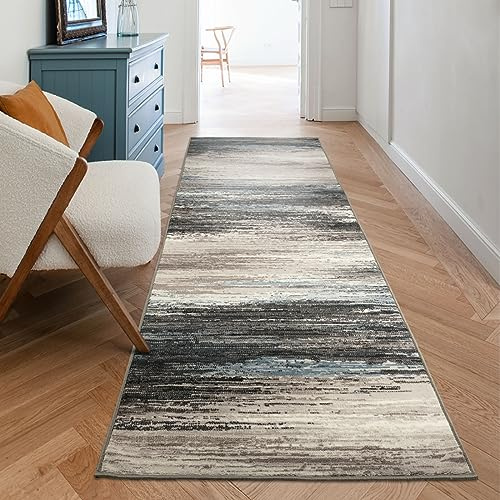 Floordirekt Teppich Läufer für Küche, Flur & Wohnraum Küchenläufer - Rutschfester Moderner Flurteppich für Wohnzimmer & Schlafzimmer - Meterware - 80 x 250 cm, Braun Beige Grau Muster, Archway