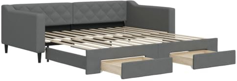 vidaXL Tagesbett Ausziehbar mit Schubladen Dunkelgrau 100x200 cm Stoff