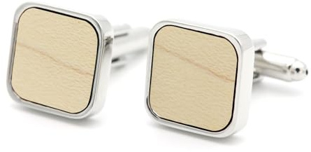 NaturSchatulle Manschettenknöpfe Herren Holz White Edition I 1 Paar Schwarz Silber Manschettenknopf Eckig Rund Hemd Hochzeit Anzug Männer Cufflinks for Men