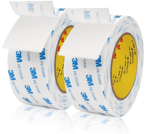 UPINS Doppelseitiges Klebeband, 2 Rollen 5m Doppelseitiges Schaumstoff Klebebänder 5cm*5m Wasserdichtes Starkes Klebeband Schaumstoffband Streifen für Haus Büro Basteln