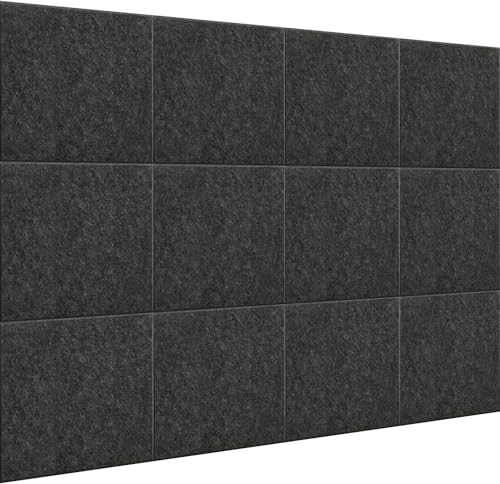 Filz Pinnwand,12 Stück Selbstklebende Korkplatte,30x30CM Groß,DIY Filz Memoboards Set für Fotos,Zeitpläne,Bulletin Board für Kinderzimmer,Klassenzimmer,Büro(montiert 121.9 cm x 96.5 cm) Dunkelgrau