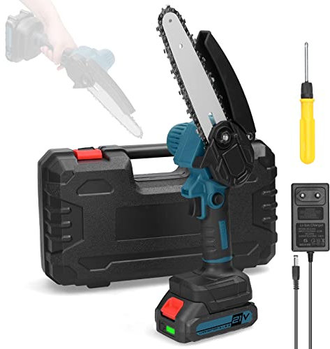 Irfora Electric Chainsaw, 21 V 6 pulgadas portátil sierra de podar eléctrica pequeña sierra de cadena de madera para cortar madera con un solo mano para el uso en el jardín de huerto
