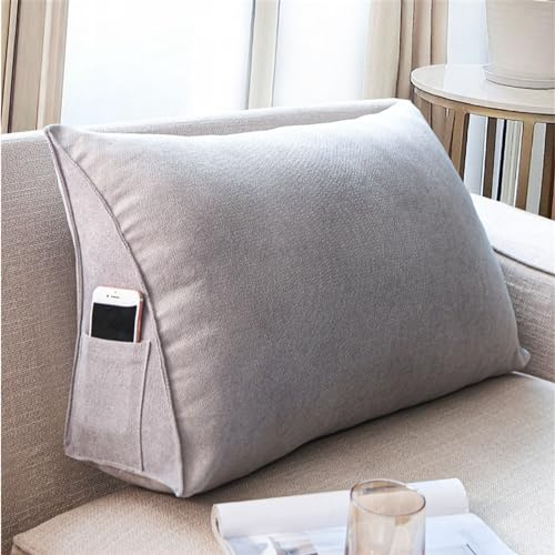 Treer Almohada Triangular Grande con Cuña Triangular para Respaldo, Color Almohada de Lectura de Cabecera Cojín de Apoyo Lumbar Cojín de Posicionamiento para Sofá Cama (60 * 35 * 20cm,Gris)
