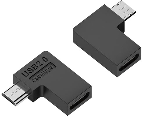 QIANRENON USB C auf Micro USB 90° Winkel Aufladen Daten Anschluss Type C Buchse auf Micro USB Stecker Rechter Winkel Adapter 10W 480Mbps, für Telefon Digitalkamera MP3 MP4,2Pcs (Rechter Biegung)