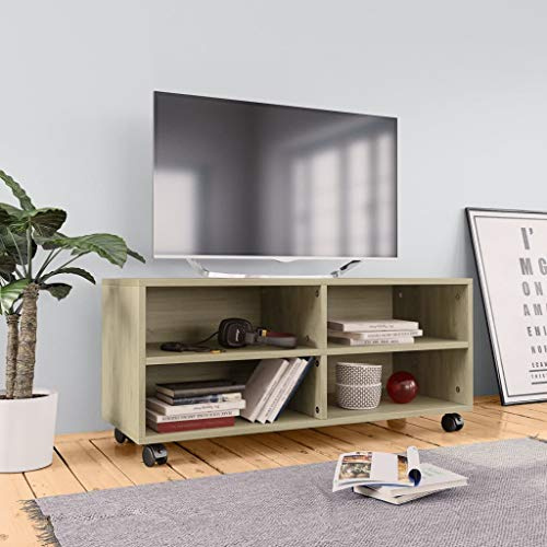 CKioict TV möbel DVD Schrank Wohnzimmer Möbel TV-Schrank mit Rollen Sonoma-Eiche 90x35x35 cm HolzwerkstoffFür Wohnzimmer und Esszimmer