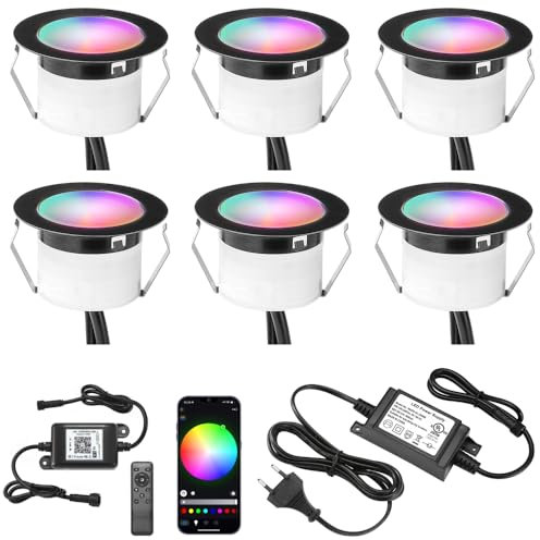 INDARUN WiFi Lampe au Sol Spot Encastrable RGBW étanche IP67 Ø45mm - éclairage pour terrasse, patio, chemin, mur, jardin, décoration, intérieur et extérieur (6 pièces)