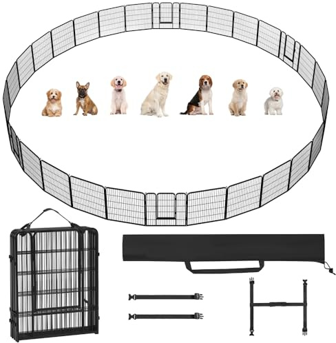 Yaheetech 32 Panels Outdoor Dog Playpen, 32 Height Large/Medium/Small Animals Pets Exercise Fence with Easy-Carry Straps&Stakes Storage Bag for RV Camping Yard Garden