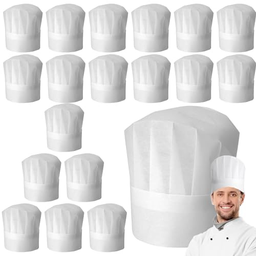 Chapeau De Chef,20 Pièces Chapeau De Cuisine Réglable,Toque De Cuisinier Unisexe,Chapeaux De Chef en Papier,Toques De Cuisinier Non-Tissé pour Cuisine,Restaurant,Maison,Restauration