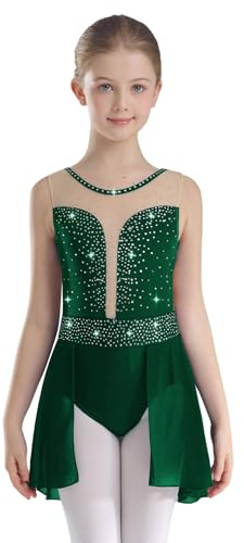 TiaoBug Body da Danza Classica Bambina Vestito da Pattinaggio Artistico Verde 11-12 Anni