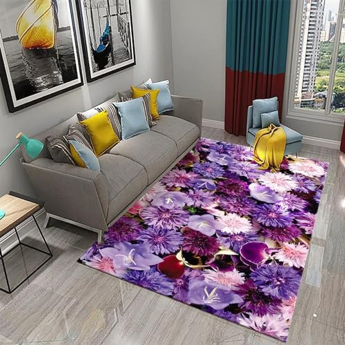 3D Wunderschöne Lila Blüten 180 X 280 cm Kinder Jugendliche Jungen Teppich Schlafzimmer Dekoration Kinderzimmer Wohnzimmer, Krabbelmatte Modern Weichem Flanell Kinderteppiche -6Q0X5V9
