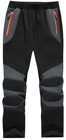 Willit Kids Snow Pants Boys Fleece lined Softshell Ski Trousers Thermal Waterproof Hiking Pants with Pockets Black M