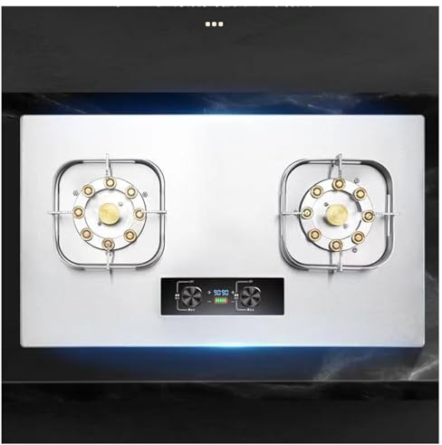 Gas Stove 2 Burners Gas Stove Timer (Double Side Independent) Thick Square Stainless Steel Stove Accidental Flameout Protection Device, 8.0KW(NG)