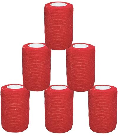 6 Rouleaux Bandage Autoadhésif Bande Cohésive Elastique Compresses non Tissées Strapping Immobilisation pour Poignet Genou Cheville Pied et Main 7,5 cm x 4,5 m (Rouge)