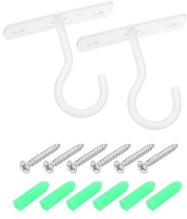 QUARKZMAN Techo Ganchos para Colgantes Plantas, 2uds 2.5 Pulgadas - Metal Planta Percha, Pared Montaje Colgar Cesta Ganchos, para Balcón Flores Cesta Viento Campanas (Blanco)