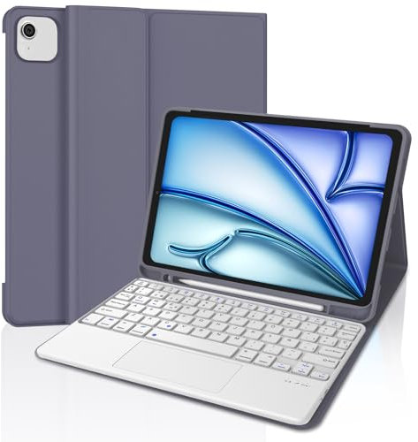SENGBIRCH Teclado para iPad Air 11 M2,2024/M3,2025 con Touchpad, Bluetooth Magnética Desmontable, Español Ñ Funda Teclado para iPad Air M2 2024/M3 2025 11 Pulgadas, Púrpura Lavanda