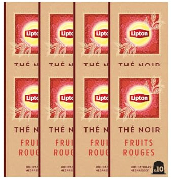 Lipton, Thé Noir, Goût Fruits Rouges, Capsules Compatibles Nespresso, Vitalité, Ingrédients d'Origine 100% Naturelle, 80 Capsules