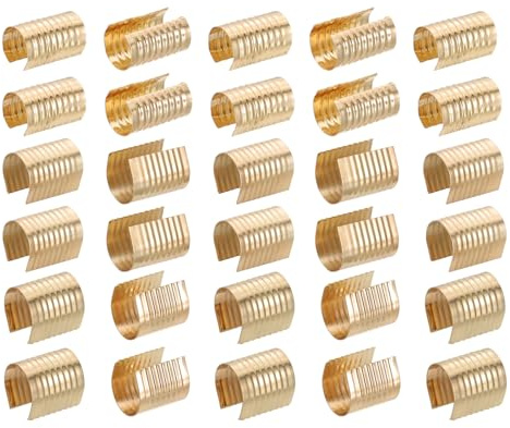 PATIKIL 3 Größe Lederseilclip, 120 Stück Metallzylindrische Crimpröhren Faltbarer Endkappenöffnungscrims-Befestiger für Schmuckherstellung Quaste Lederseile DIY Handwerk, Hellgold