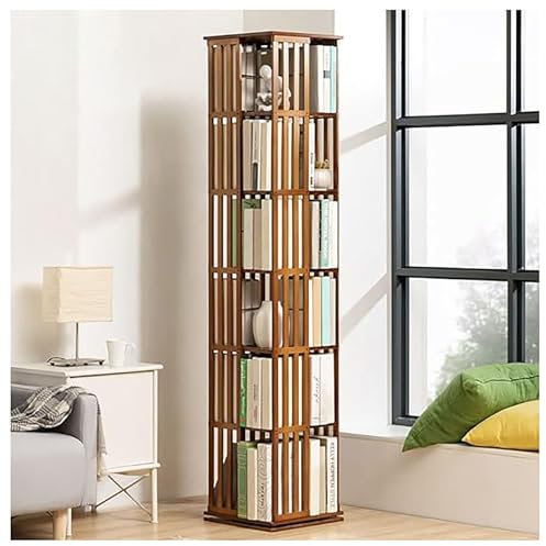 360 Grad drehbarer Bücherturm Massivholz Bücherregal Drehregal Standregale Braun 6 Etagen